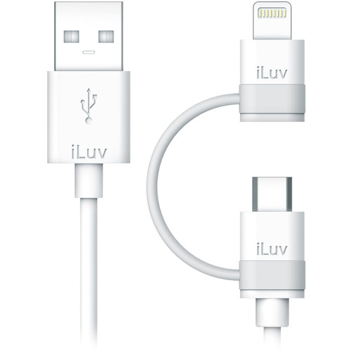 iLuv 2-in-1 Lightning Cable with Micro USB Adapter (3', White)