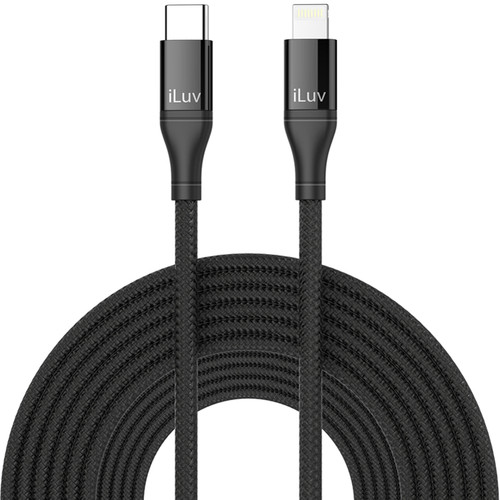iLuv 10' Premium MFI Lightning-to-USB-Type-C Braided Cable Black