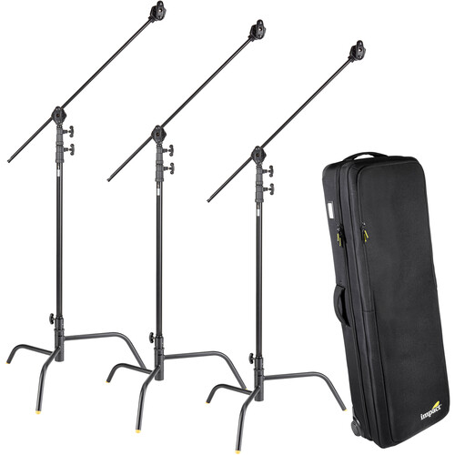 Impact 40" C-Stand with Turtle Base, Grip Arm & Rolling Case (3-Stand Kit)