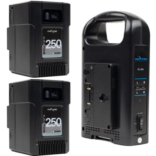 IndiPRO Tools Kratos 2 x Gold Mount Batteries and Dual Charger Kit (250Wh)