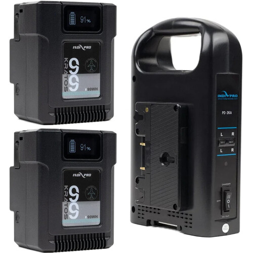IndiPRO Tools Kratos 2 x Gold Mount Batteries and Dual Charger Kit (99Wh)