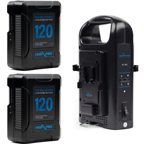 IndiPRO Tools Micro-Series V-Mount 2 x Batteries and Dual Charger Kit (120Wh)