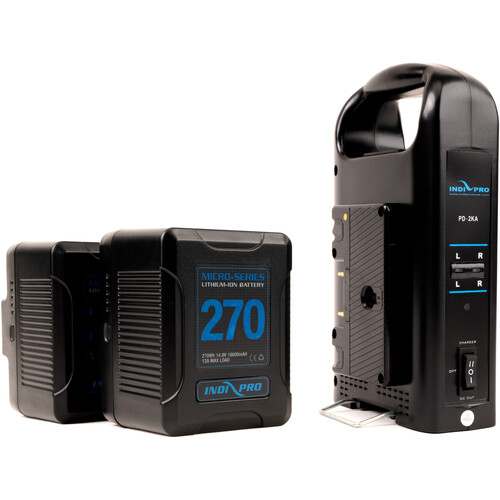 IndiPRO Tools 2 x Micro-Series 270Wh Li-Ion Batteries & Dual Charger Kit (Gold Mount)