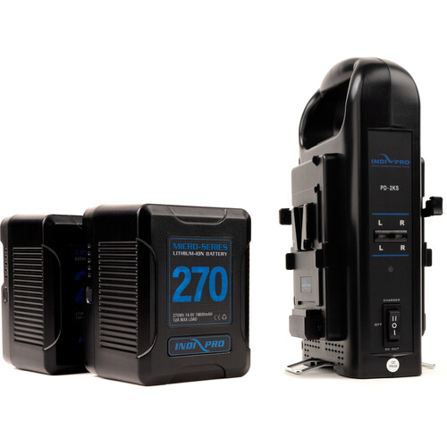 IndiPRO Tools 2 x Micro-Series 270Wh Li-Ion Batteries & Dual Charger Kit (V-Mount)
