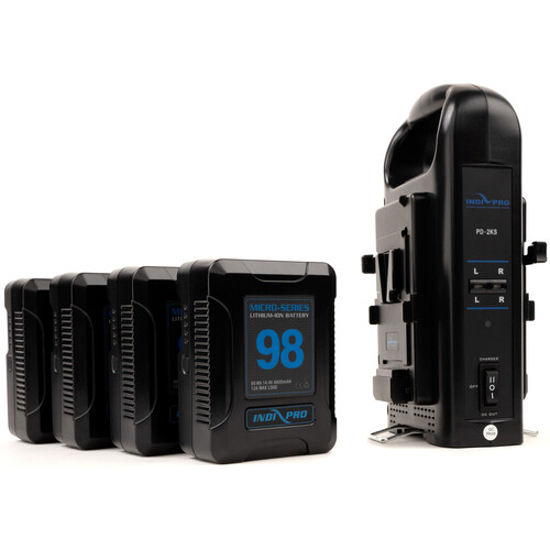 IndiPRO Tools 4 x Micro-Series 98Wh Li-Ion Batteries & Dual Charger Kit (V-Mount)