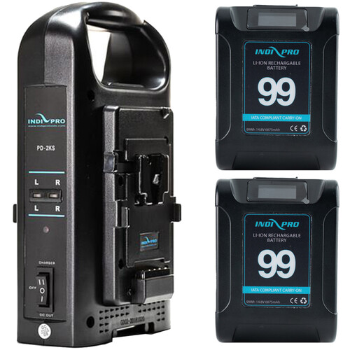 IndiPRO Tools Micro Alpha Series 99Wh V-Mount 2-Battery + Dual Charger Kit (Black Color)