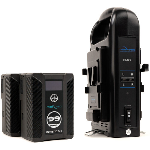 IndiPRO Tools 2 x Kratos 99Wh V-Mount Li-Ion Batteries and Dual V-Mount Charger Kit