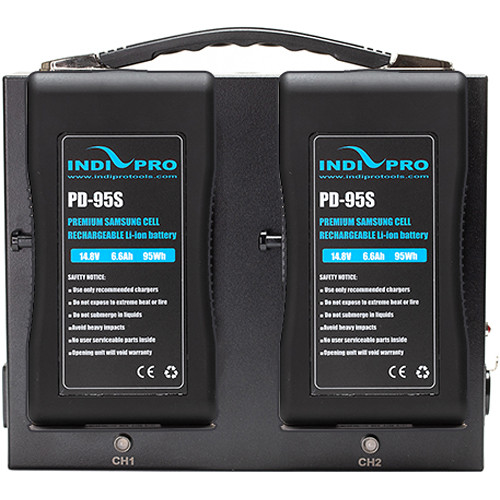 IndiPRO Tools Two Compact 95Wh Li-Ion Batteries and Dual Fusion Charger Kit (V-Mount)