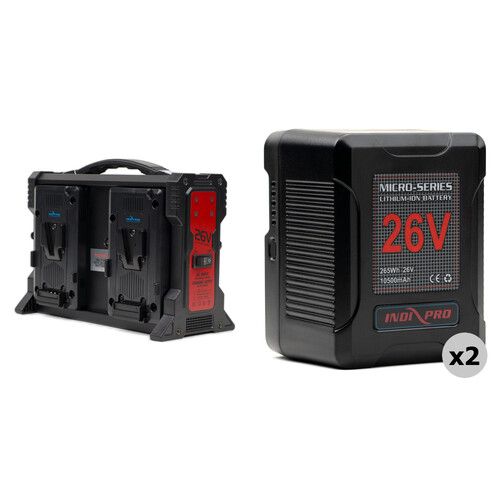 IndiPRO Tools Micro-Series 26V 260Wh Li-Ion V-Mount 2-Battery Kit with Quad Charger