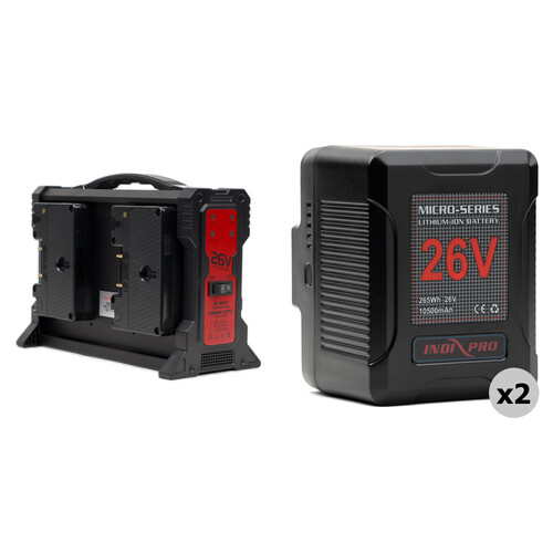 IndiPRO Tools Micro-Series 26V 260Wh Li-Ion Gold Mount 2-Battery Kit with Quad Charger
