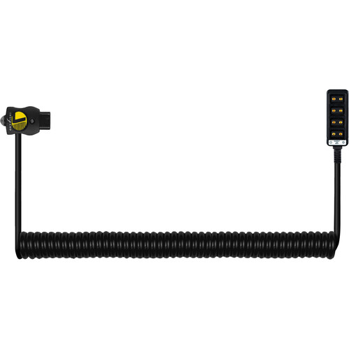 IndiPRO Tools Safetap Coiled D-Tap to 4-Way D-Tap Cable (24-36", Non-Regulated)