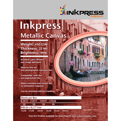Inkpress Media Metallic Canvas Inkjet Paper (17" x 35', 1 Roll)