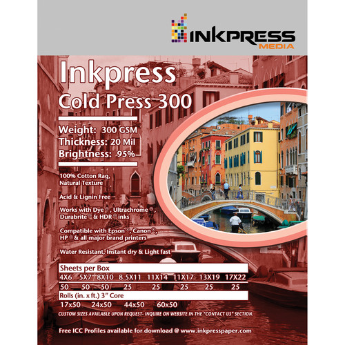 Inkpress Media Cold Press 300 Archival Inkjet Paper (8.5 x 11", 25 Sheets)