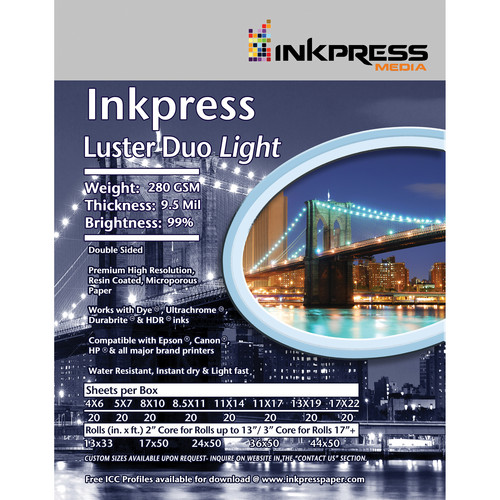 Inkpress Media Luster Duo Light Double-Sided Photo Inkjet Paper (10" x 50' Roll)