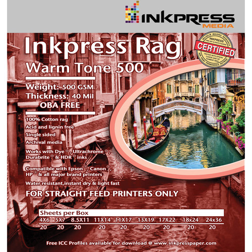 Inkpress Media Rag Warm Tone 500 Paper (17 x 22", 20 Sheets)