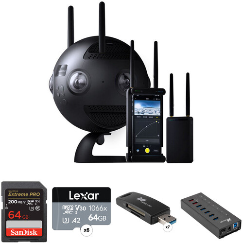 Insta360 Pro II Spherical VR 360 8K Camera, Memory, Card Readers & USB Hub Kit
