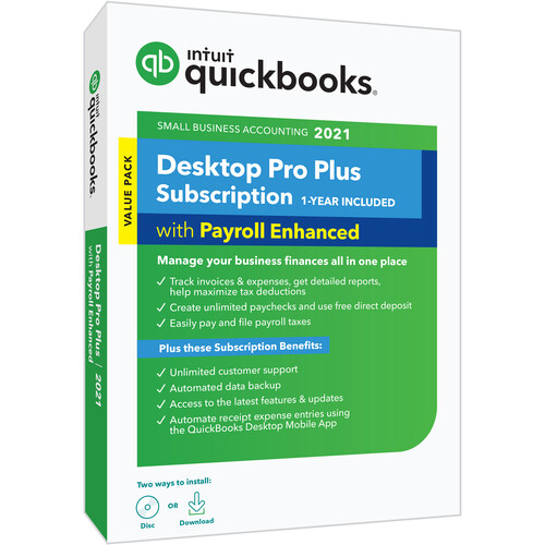 Intuit Quickbooks Desktop Pro Plus 2021 One-Year Subscription with Enhanced Payroll (Download & Disc)