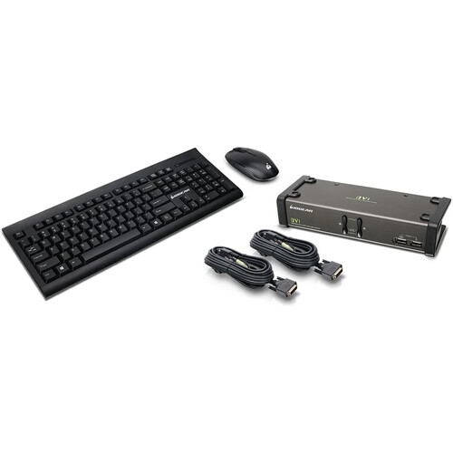 IOGEAR 2-Port DVI KVMP Switch with Cables, Wireless Keyboard, and Wireless Mouse