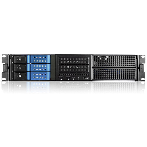 iStarUSA E-204L 2 RU E-ATX 4x 5.25" Bays Rackmount Chassis with BPN-DE230SS SAS/SATA Trayless Hot-Swap Cage (Blue Bezel)