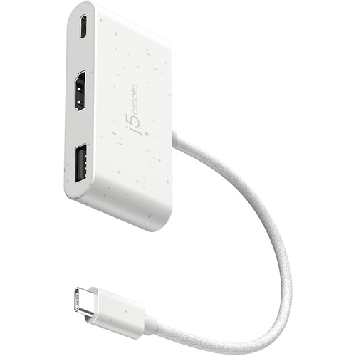 j5create Eco-Friendly USB-C to HDMI & USB-A with Power Delivery (White)