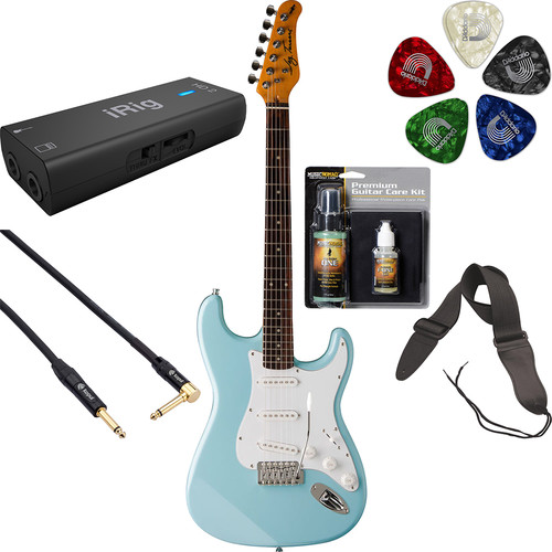 Jay Turser JT-300 300 Series Electric Guitar Starter Recording Kit (Daphne Blue)
