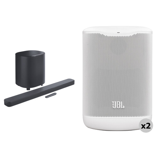 JBL Bar 500MK2 750W 5.1-Channel Dolby Atmos Soundbar System with Dual Cove M1 Speaker Kit (White)