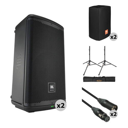 JBL Dual EON710 Powered Speaker Kit with Stands, Covers, Bag, and Cables