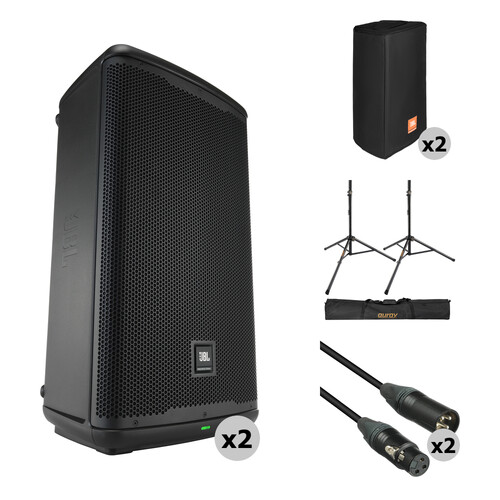 JBL Dual EON712 Powered Speaker Kit with Stands, Covers, Bag, and Cables