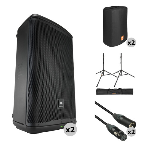 JBL Dual EON715 Powered Speaker Kit with Stands, Covers, Bag, and Cables