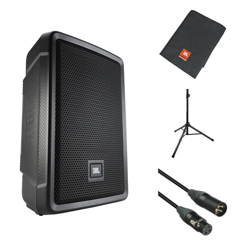 JBL IRX108BT Powered Portable Speaker Kit with Cover, Speaker Stand, and Cable
