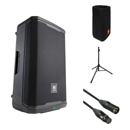 JBL PRX912 Two-Way 12" 2000W Powered PA System Kit with Cover, Stand, and Cable (Single)