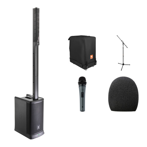 JBL PRX ONE All-in-One Powered Column Array PA System Kit with Handheld Mic, Carry Bag, Cable, and Stand