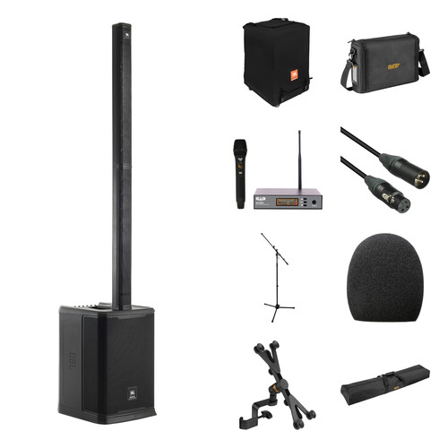 JBL PRX ONE All-in-One Powered Column Array PA System Kit with Wireless Mic, Cover, Case, Stands, and Cable