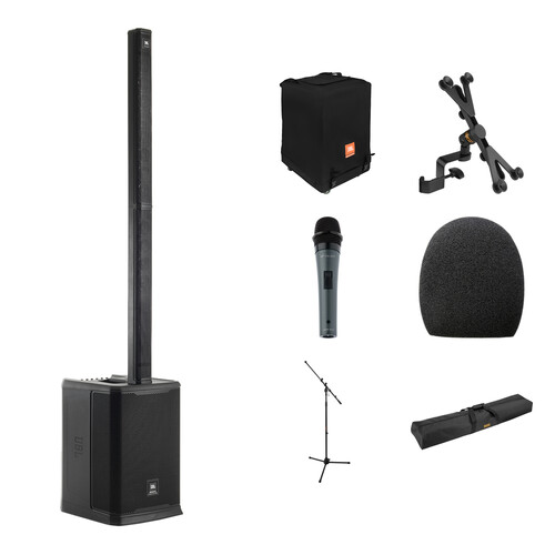 JBL PRX ONE All-in-One Powered Column Array PA System Kit with Handheld Mic, Carry Bag, Cable, and Stand