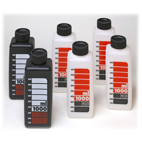 Jobo 1000mL Chemical Storage Bottles (6-Pack, White and Black)