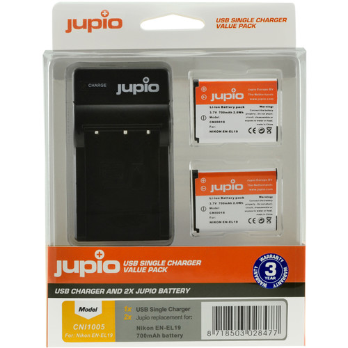 Jupio Pair of EN-EL19 Batteries and USB Single Charger Value Pack