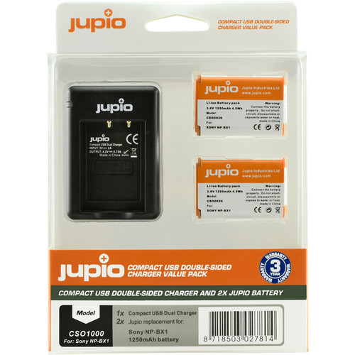 Jupio 2 x NP-BX1 Batteries and Double-Sided USB Charger Value Pack (1250mAh)