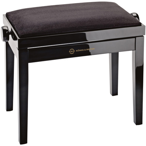 K&M 13901 Piano Bench with Gloss Finish & Velvet Seat (Black)