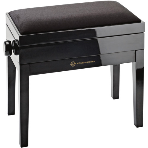 K&M Piano Bench with Sheet Music Storage & Velvet Seat Cushion (Black)