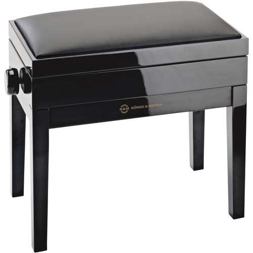 K&M Piano Bench with Sheet Music Storage & Imitation Leather Seat Cushion (Black)