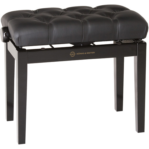 K&M 13980 Piano Bench with Quilted Imitation Leather Seat Cushion & Glossy Finish (Black)