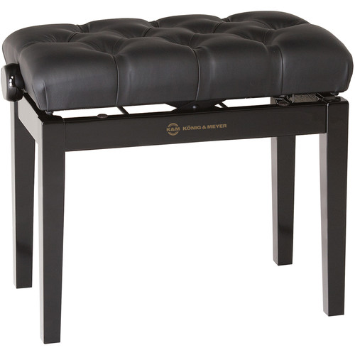 K&M 13981 Piano Bench with Quilted Leather Seat Cushion & Glossy Finish (Black)