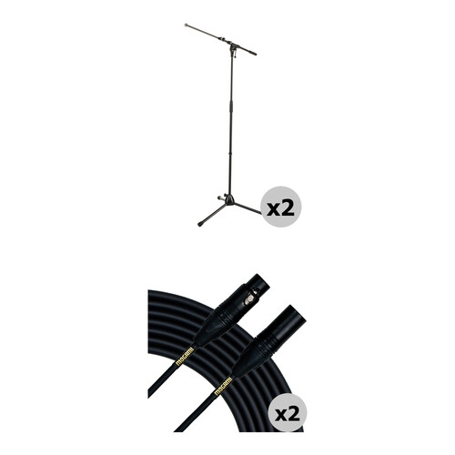 K&M Tripod Microphone Stand Kit with Premium Microphone Cable (Pair)