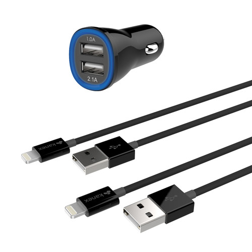 Kanex 2-Port USB Car Charger with Two Lightning Cables (Black)