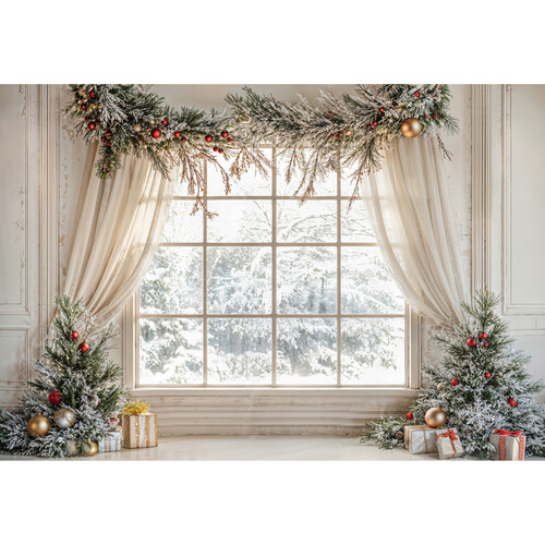 Kate Backdrop Microfiber Printed Backdrop (Christmas Tree Window, 10 x 8.2')