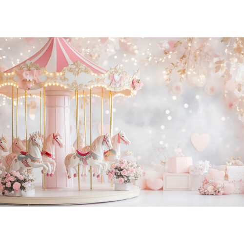 Kate Backdrop Microfiber Printed Backdrop (Pink Carousel, 10 x 8.2')