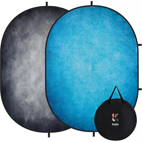 Kate Backdrop Reversible Collapsible Background (Abstract Ocean Blue/Dark Gray, 6 x 8')