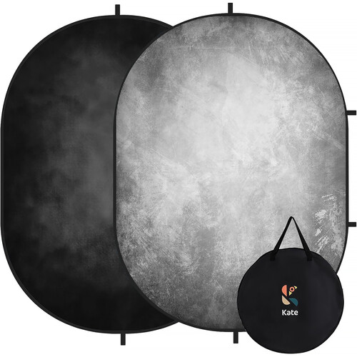 Kate Backdrop Reversible Collapsible Background (Abstract Texture Black/Gray, 6 x 8')