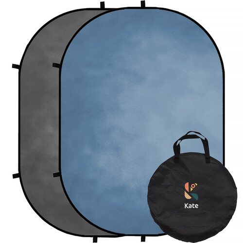 Kate Backdrop Reversible Collapsible Background with Attachment Loops (Mottled Gray/Blue, 6.5 x 5')