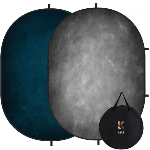 Kate Backdrop Reversible Collapsible Background with Attachment Loops (Gray/Blue, 6.5 x 5')
